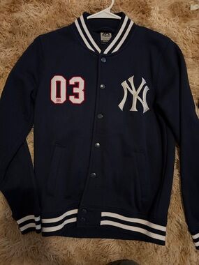 Navy Bomber Varsity Jacket with White Trim
